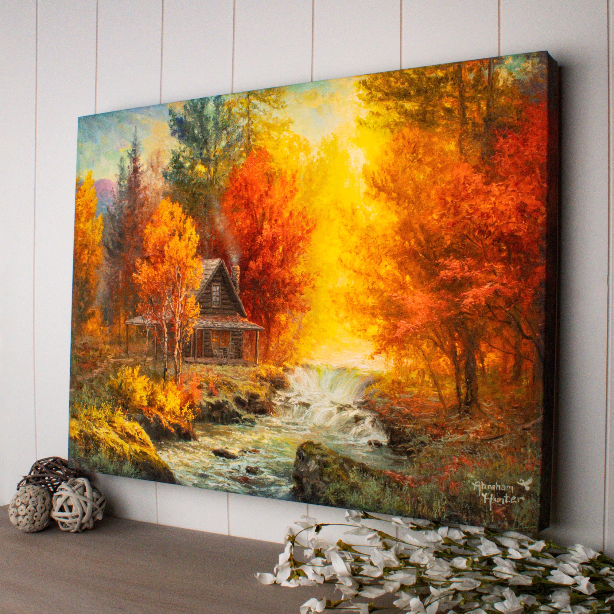 Creekside Cabin 18x24 Fully Illuminated LED Wall Art