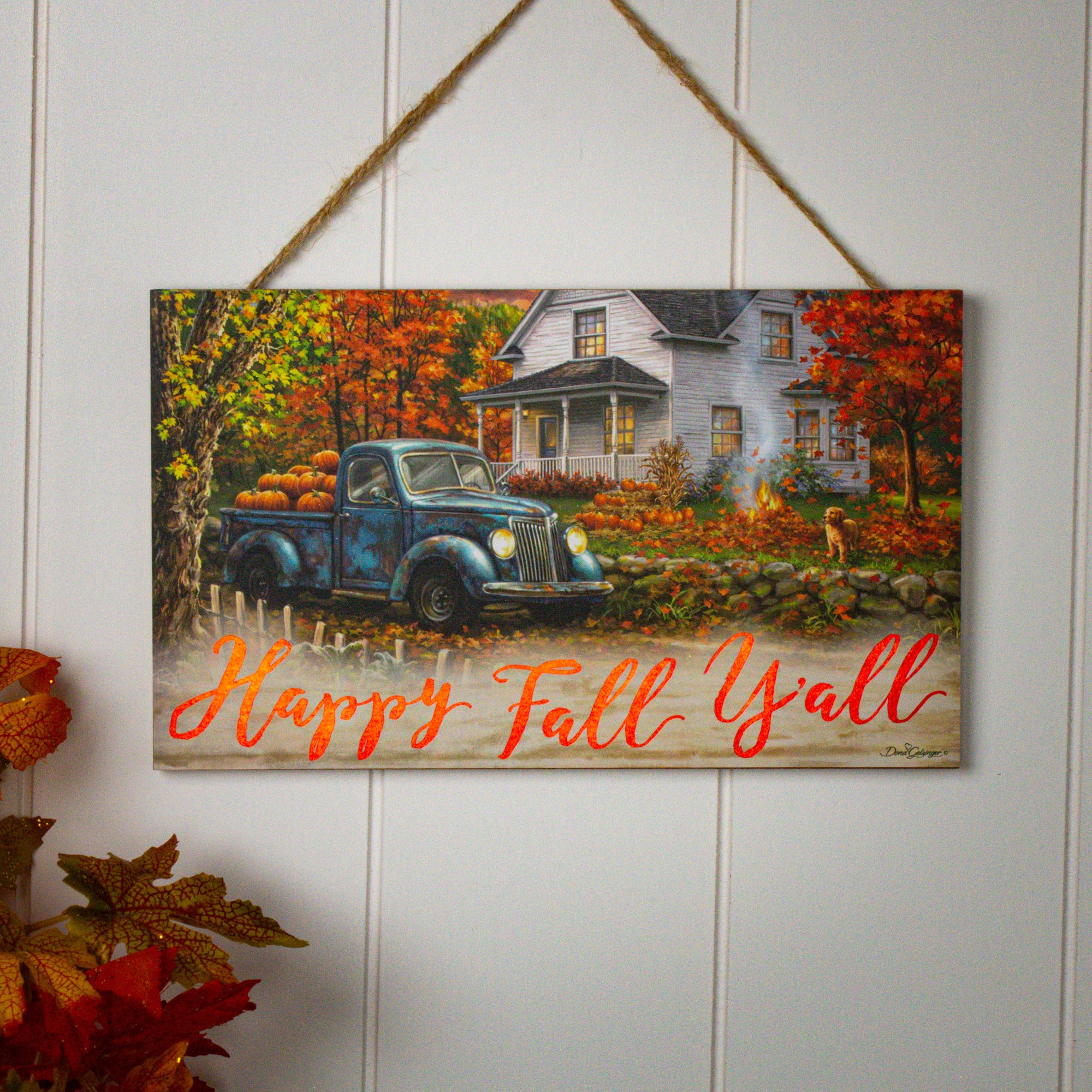 Happy Fall Y'all Wooden Sign with Rope Hanger