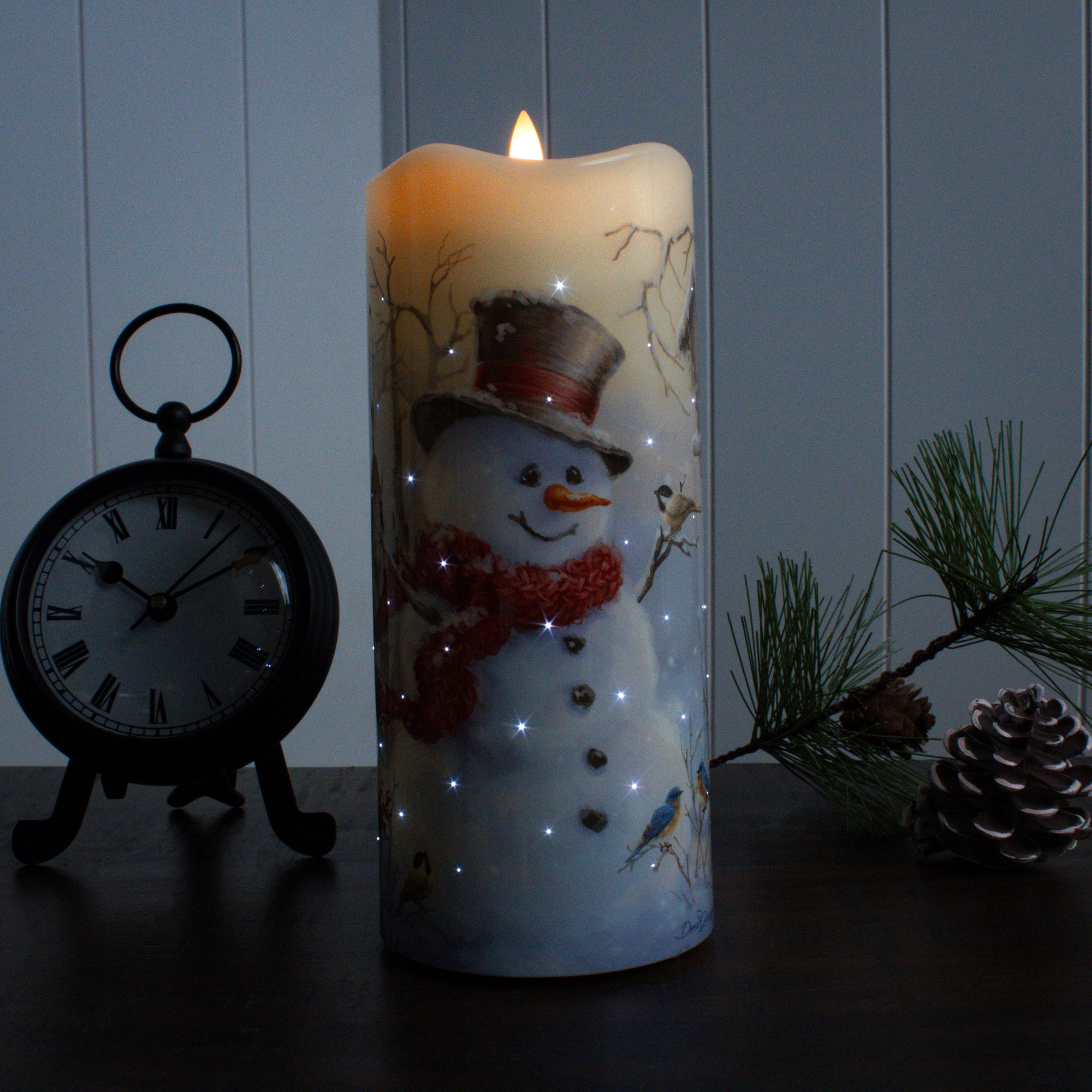Snowman Fiber Optic Candle