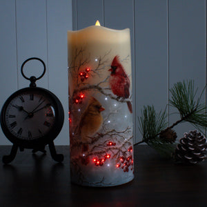 Winter Cardinals Fiber Optic Candle