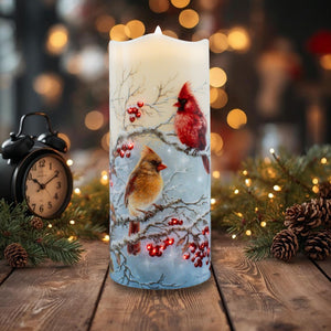 Winter Cardinals Fiber Optic Candle
