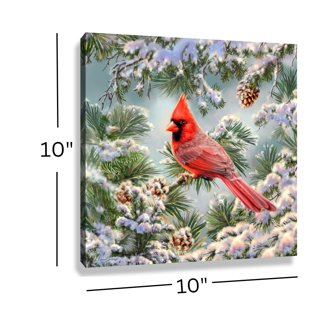 Snowy Pine Cardinal Pizazz Print with Dazzling Crystals