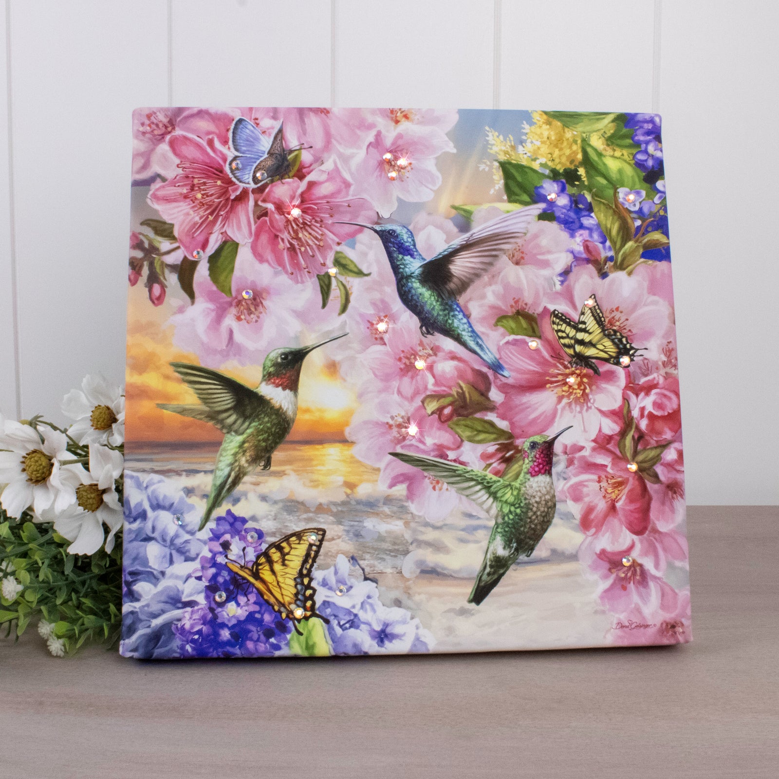 Hummingbird Sunset Pizazz Print with Dazzling Crystals
