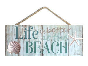 Better at the Beach Wooden Sign with Rope Hanger