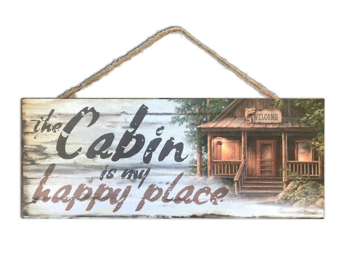 Cabin Happy Place Wooden Sign with Rope Hanger