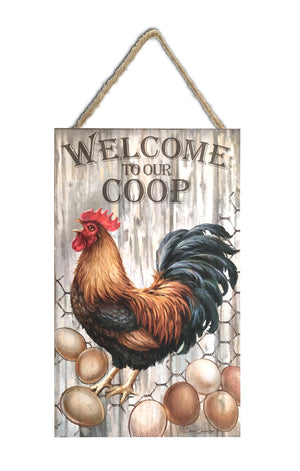 Welcome to our Coop Wooden Sign with Rope Hanger