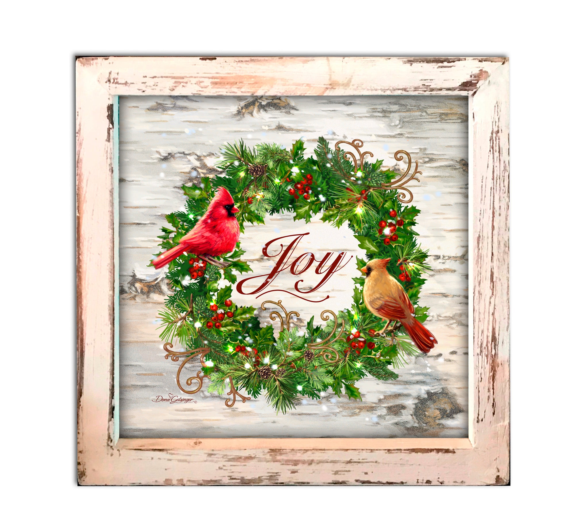 Cardinal Wreath Lighted Shadow Box