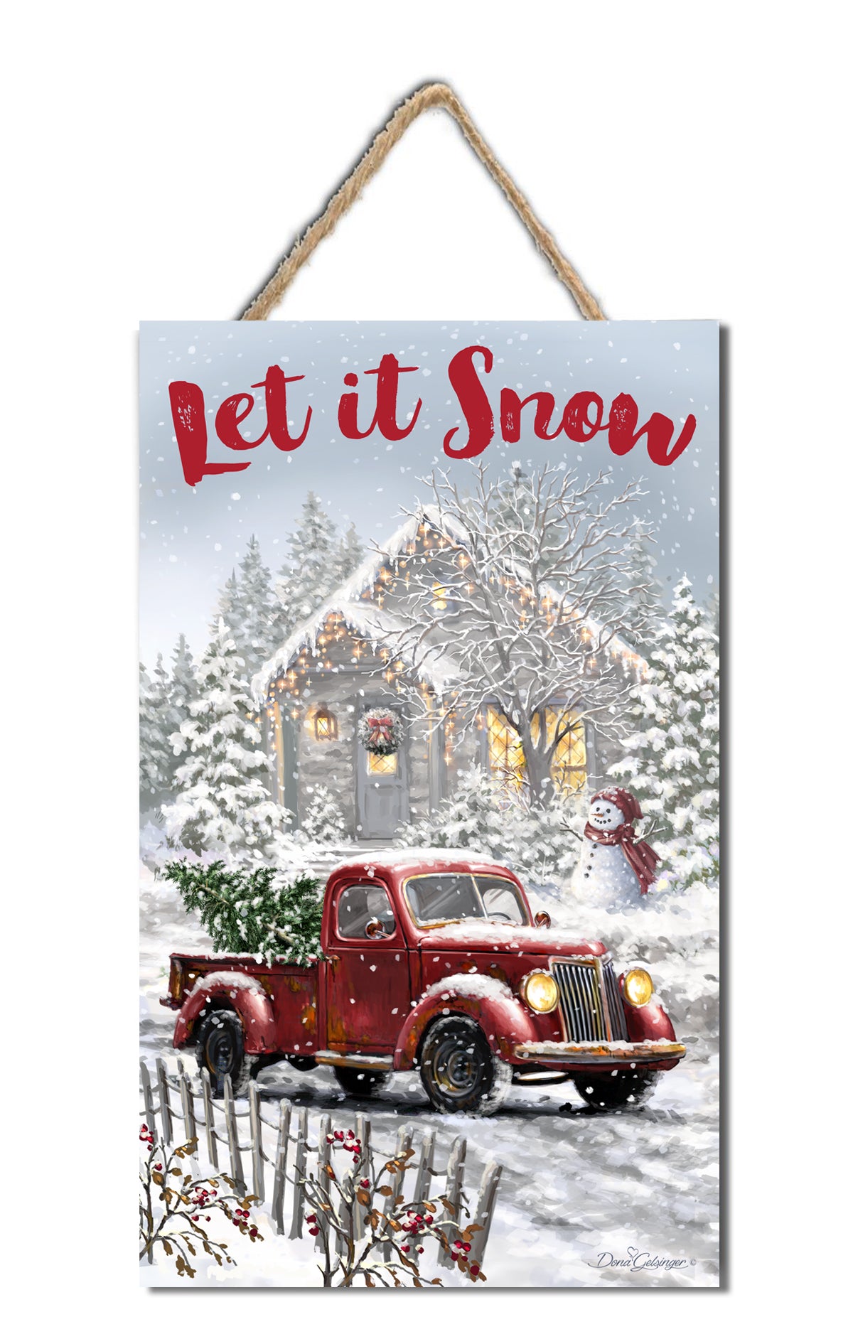 Let It Snow Wooden Sign with Rope Hanger