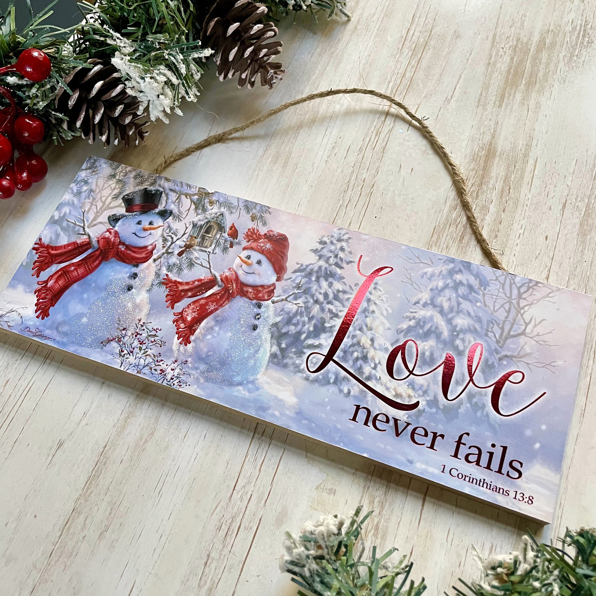 Snow Sweethearts Wooden Sign with Rope Hanger