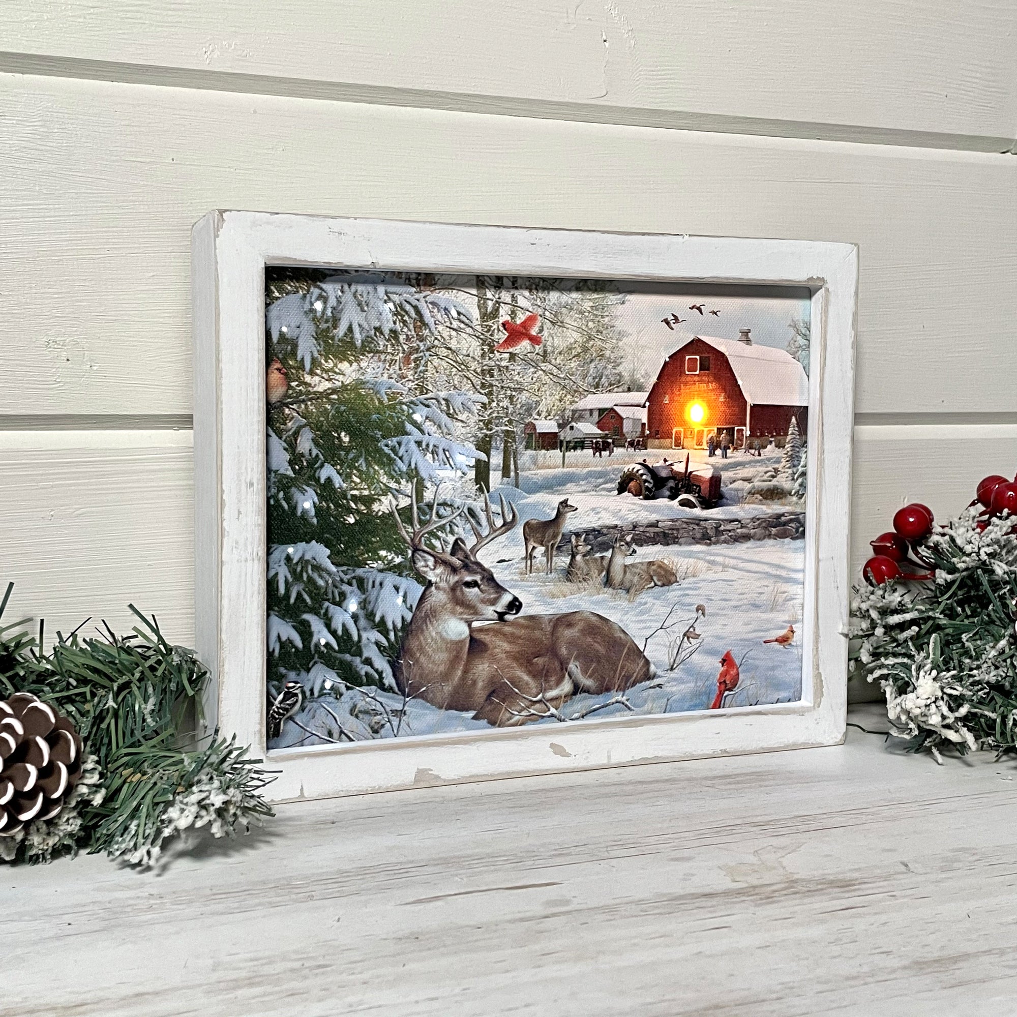 Fresh Snow on the Farm Lighted Shadow Box