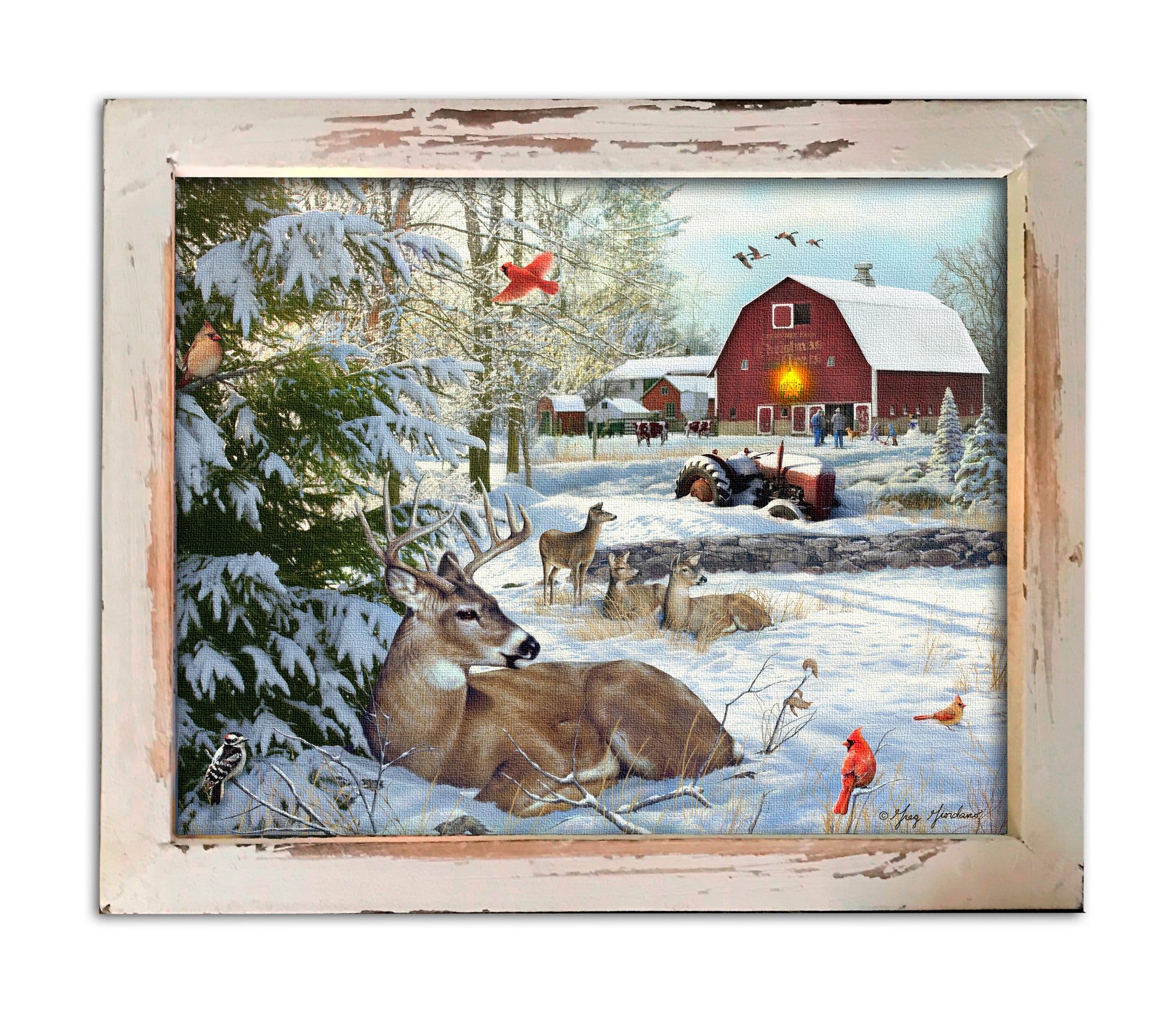 Fresh Snow on the Farm Lighted Shadow Box