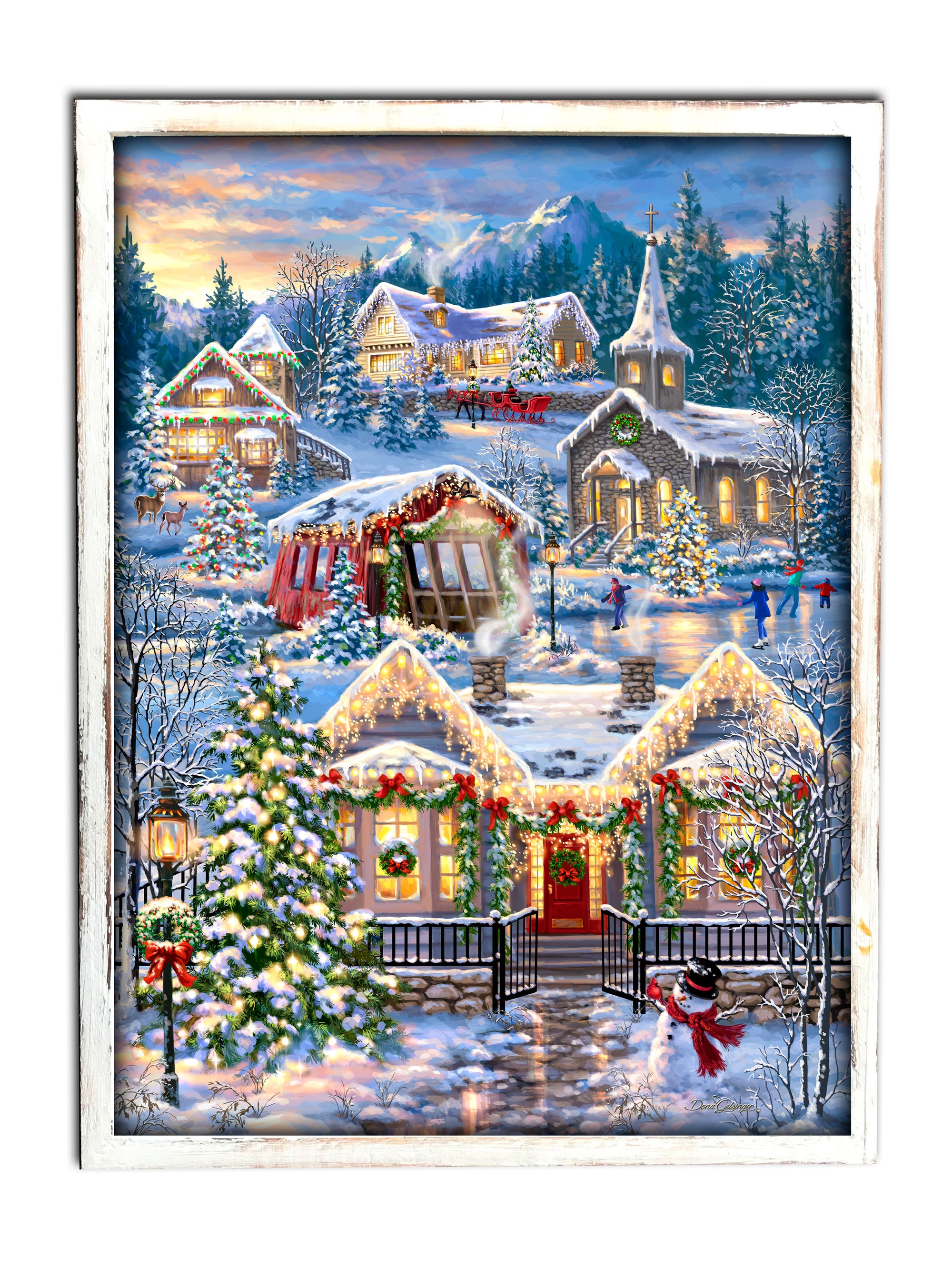 Christmas Village 18x24 Framed Fiber Optic