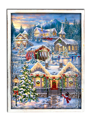 Christmas Village 18x24 Framed Fiber Optic