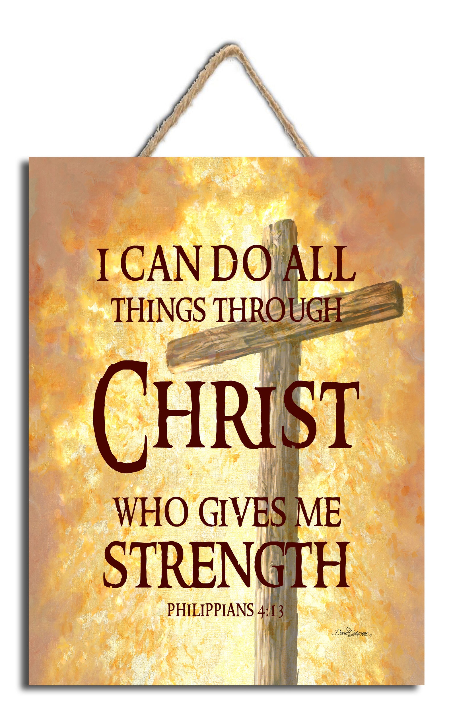 All Things Through Christ Wooden Sign with Rope Hanger