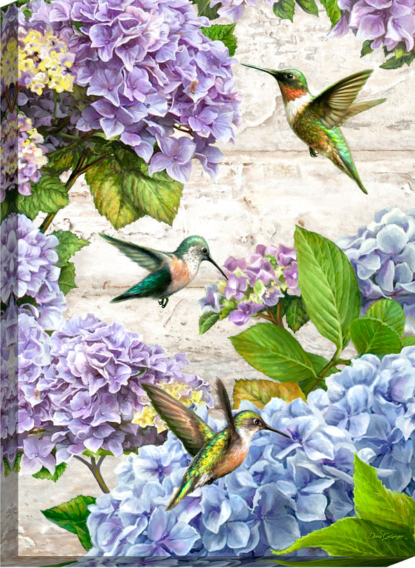 Hummingbirds and Hydrangeas Canvas Wall Art | Glow Decor 10x14
