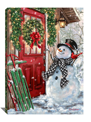 Bring the cozy charm of a country Christmas into your home with our beautiful canvas wall art. Featuring a jolly snowman with a red cardinal perched on his wooden arm, this scene captures the essence of the holiday season.