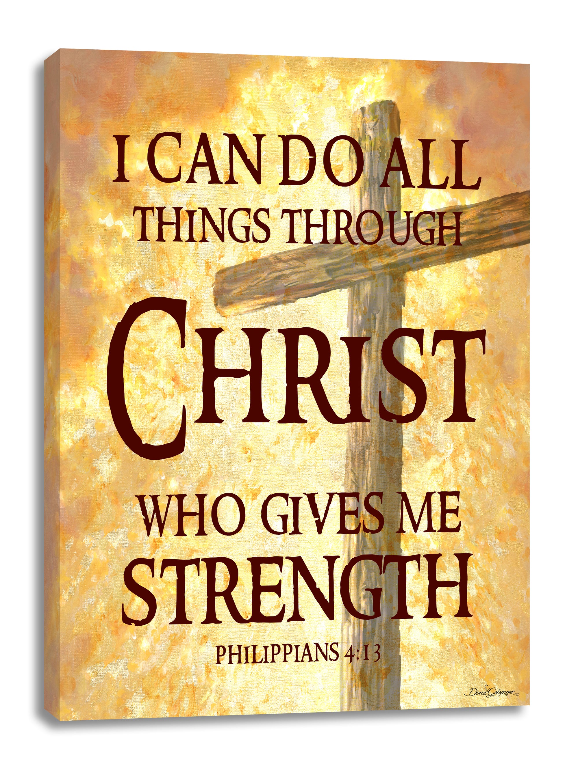 Celebrate the power of love and faith with our All Things Through Christ Canvas Wall Art. Featuring a striking cross in the background and the inspiring words of Philippians 4:13.