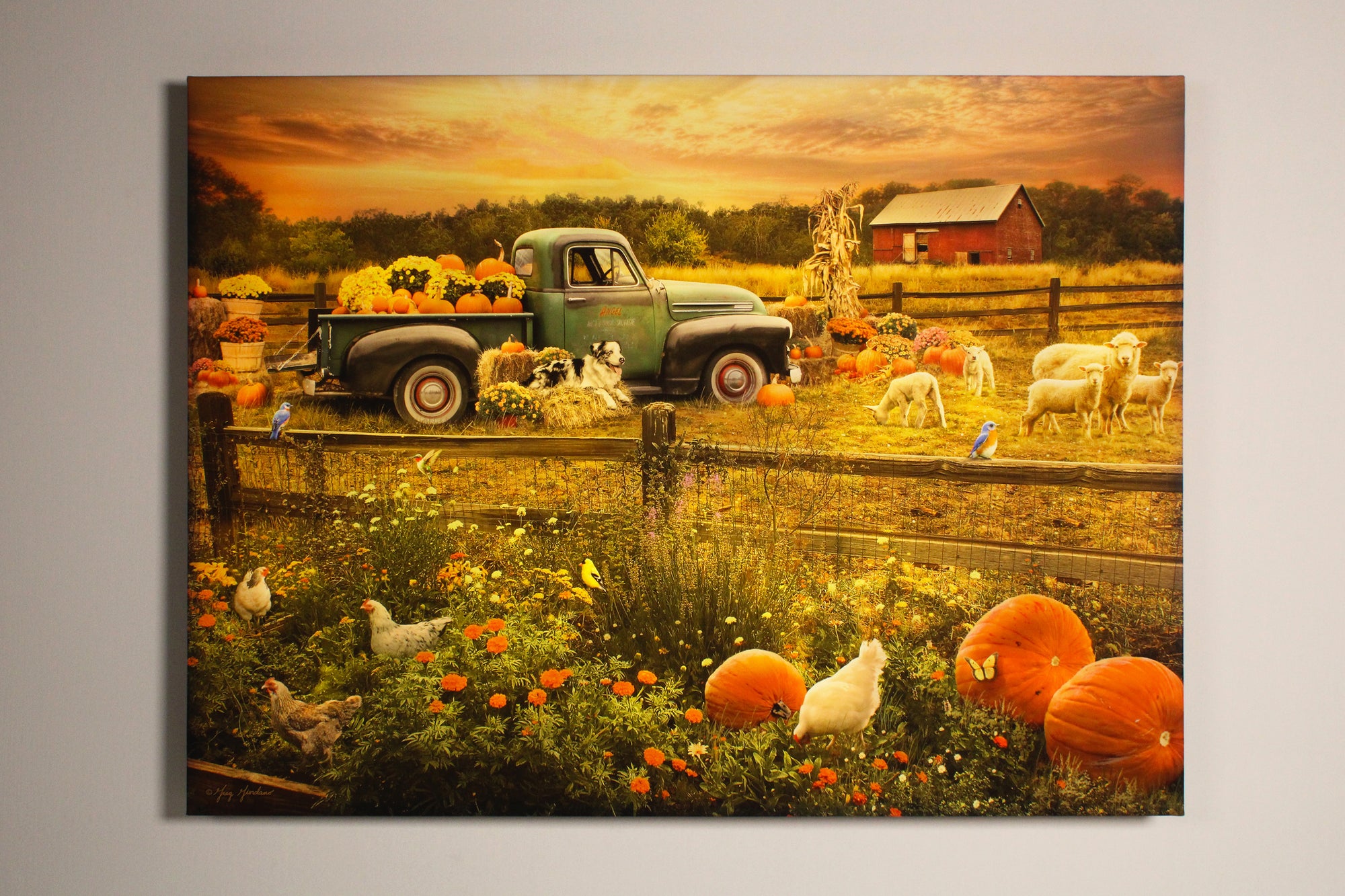 Pumpkin Harvest Truck 18x24 Fully Illuminated LED Wall Art