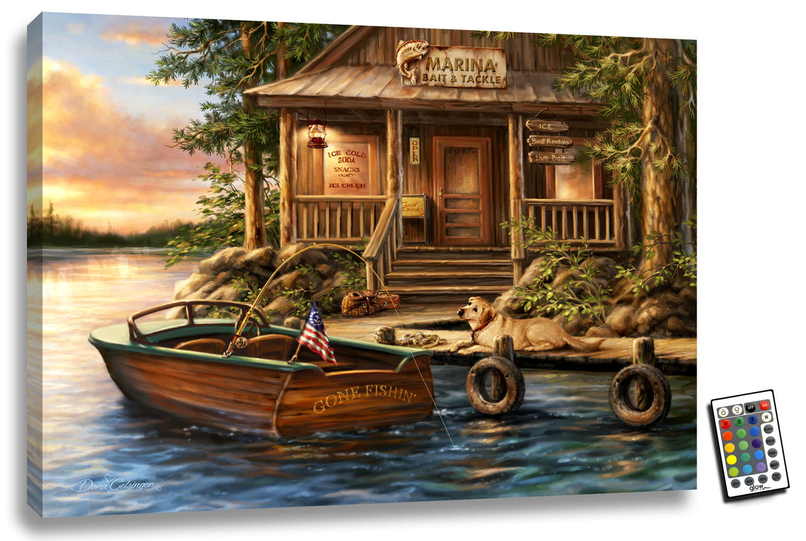 In this idyllic scene, a loyal furry friend lounges on the wooden dock, patiently awaiting his human companion's return from a leisurely boat ride. The tranquil waters of the lake and the gentle rustling of the leaves on the trees create a sense of peace and harmony.