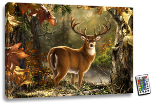 This stunning piece captures the essence of the majestic whitetail buck, as it stands strong and proud amidst the beauty of the forest.