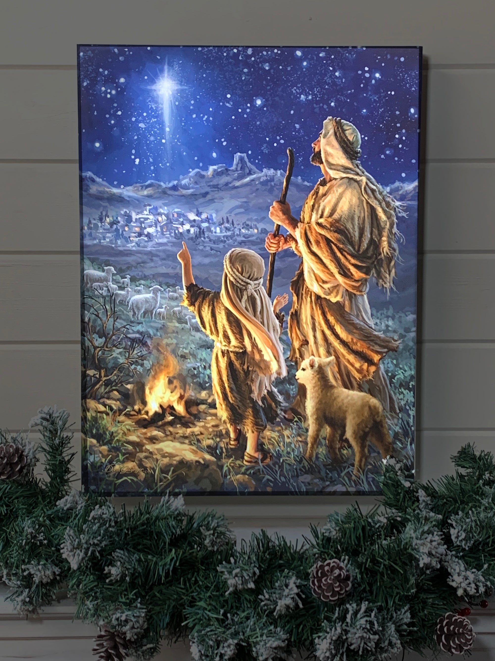 Shepherds Keeping Watch 18x24 Fully Illuminated LED Wall Art