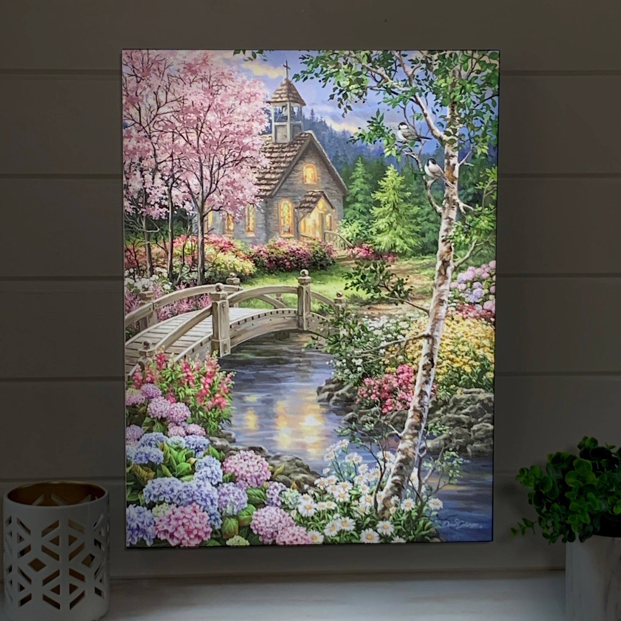 Spring Chapel 18x24 Fully Illuminated LED Wall Art | Glow Decor