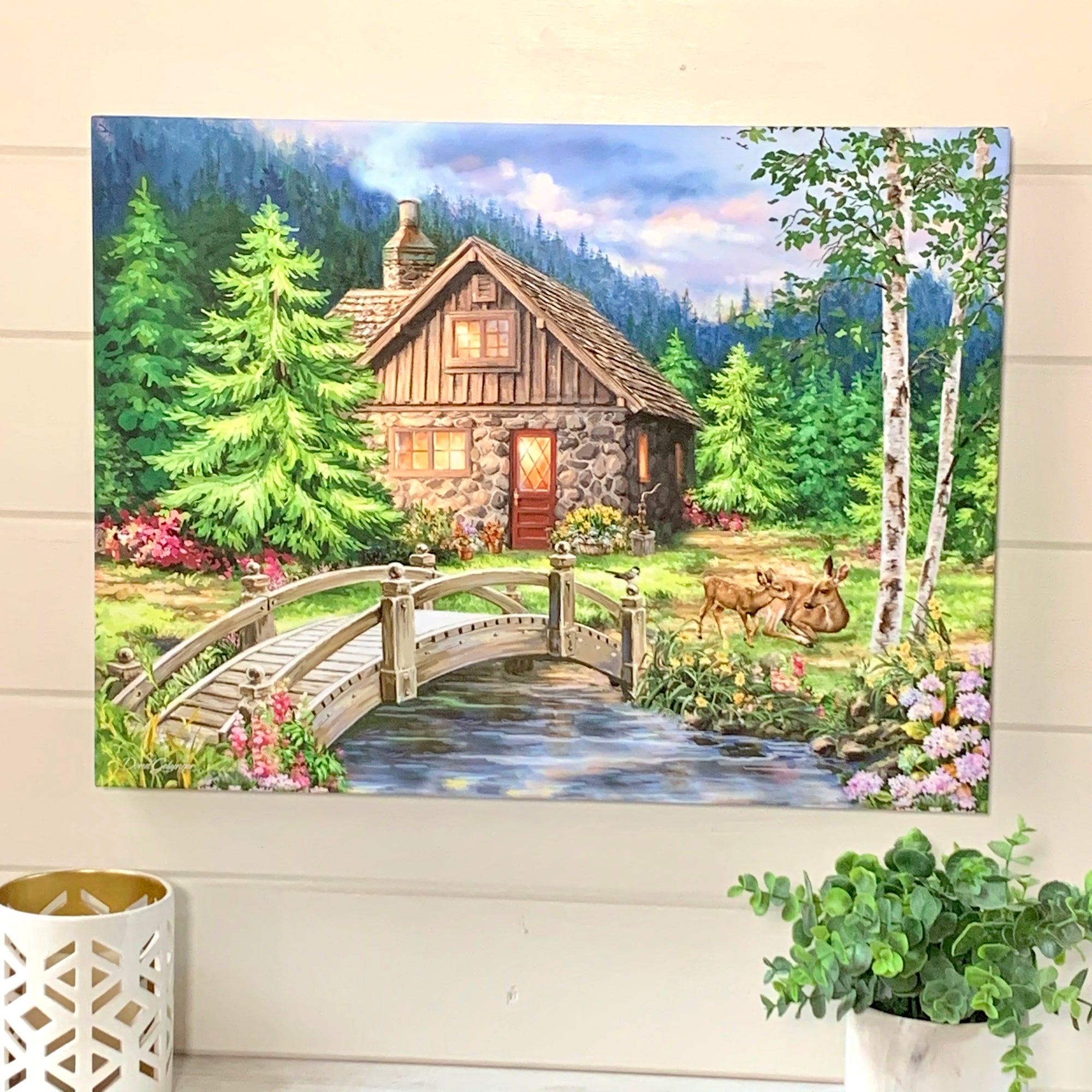 The Old Stone Cottage 18x24 Fully Illuminated LED Wall Art