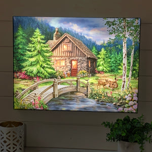 The Old Stone Cottage 18x24 Fully Illuminated LED Wall Art