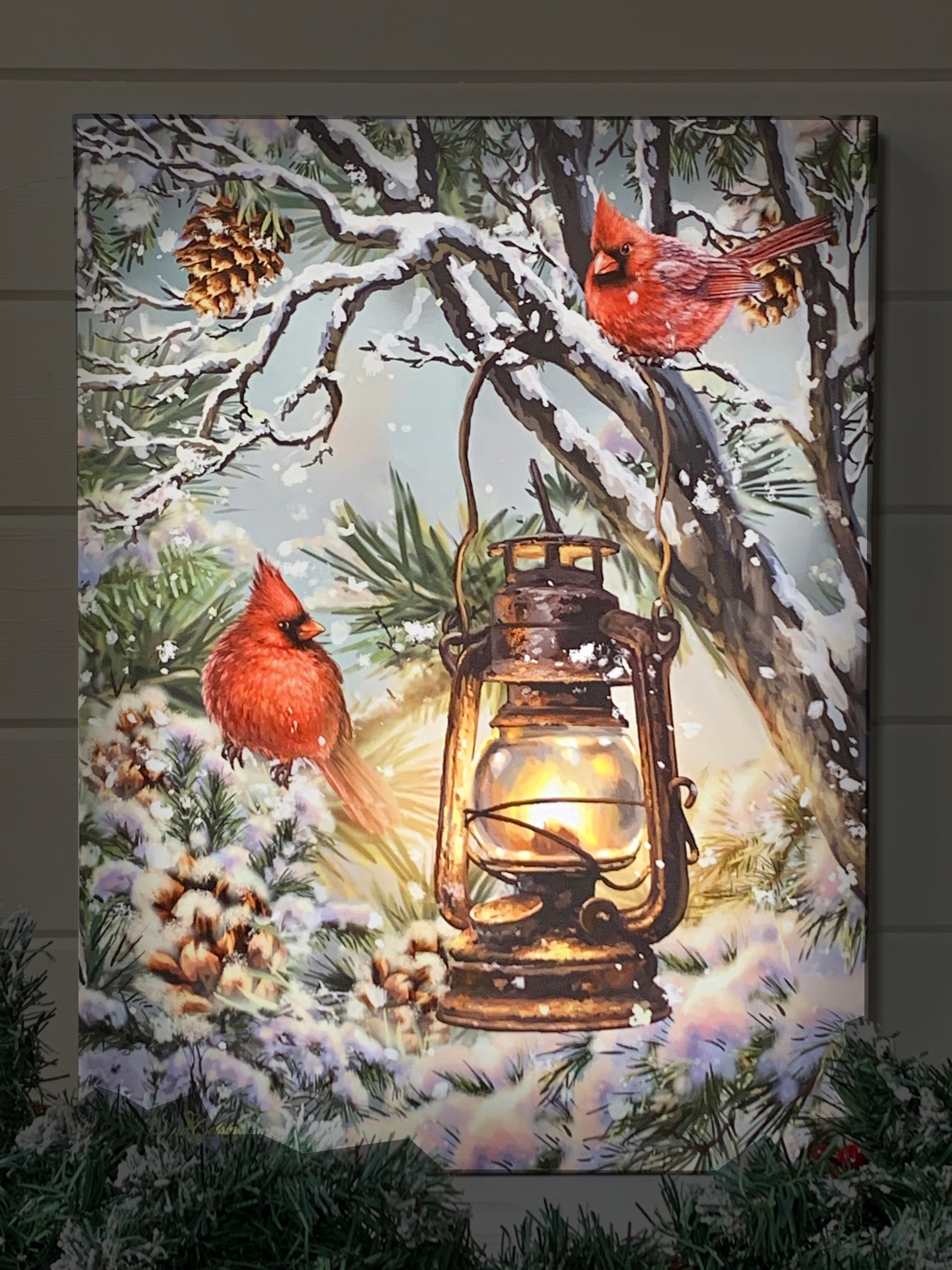 Cozy Cardinals 18x24 Fully Illuminated LED Wall Art