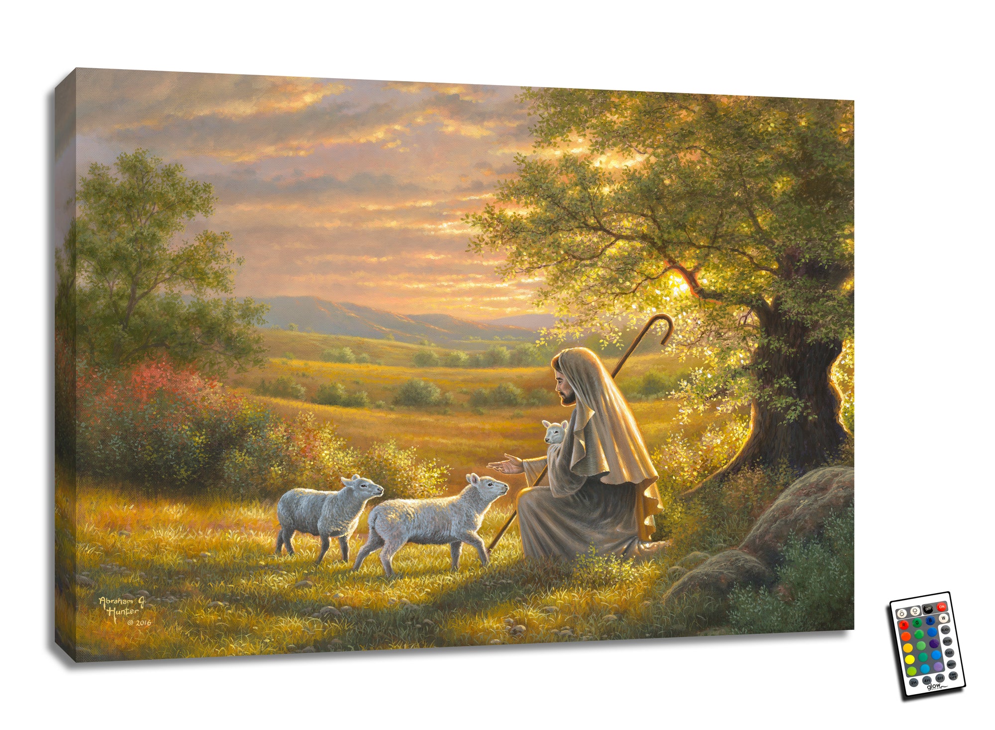Introducing the stunning "Come Unto Me" fully illuminated LED art, a breathtaking depiction of a shepherd welcoming in his precious lambs as the warm, gentle light of the sun embraces them. This gorgeous piece is not only a stunning work of art but also a powerful metaphor for the love and acceptance of God.