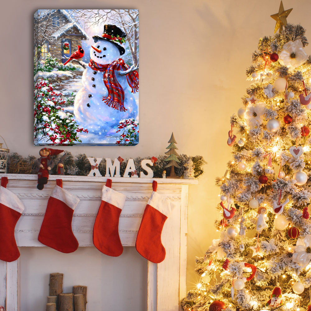 Snowman & Feathered Friend 18x24 Fully Illuminated LED Wall Art