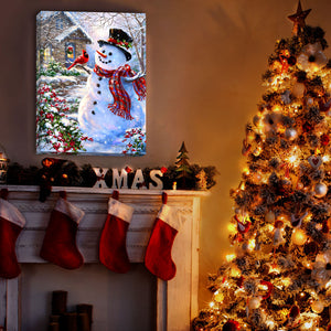 Snowman & Feathered Friend 18x24 Fully Illuminated LED Wall Art