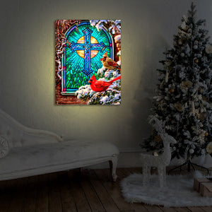 Cardinals Stained Glass 18x24 Fully Illuminated LED Wall Art