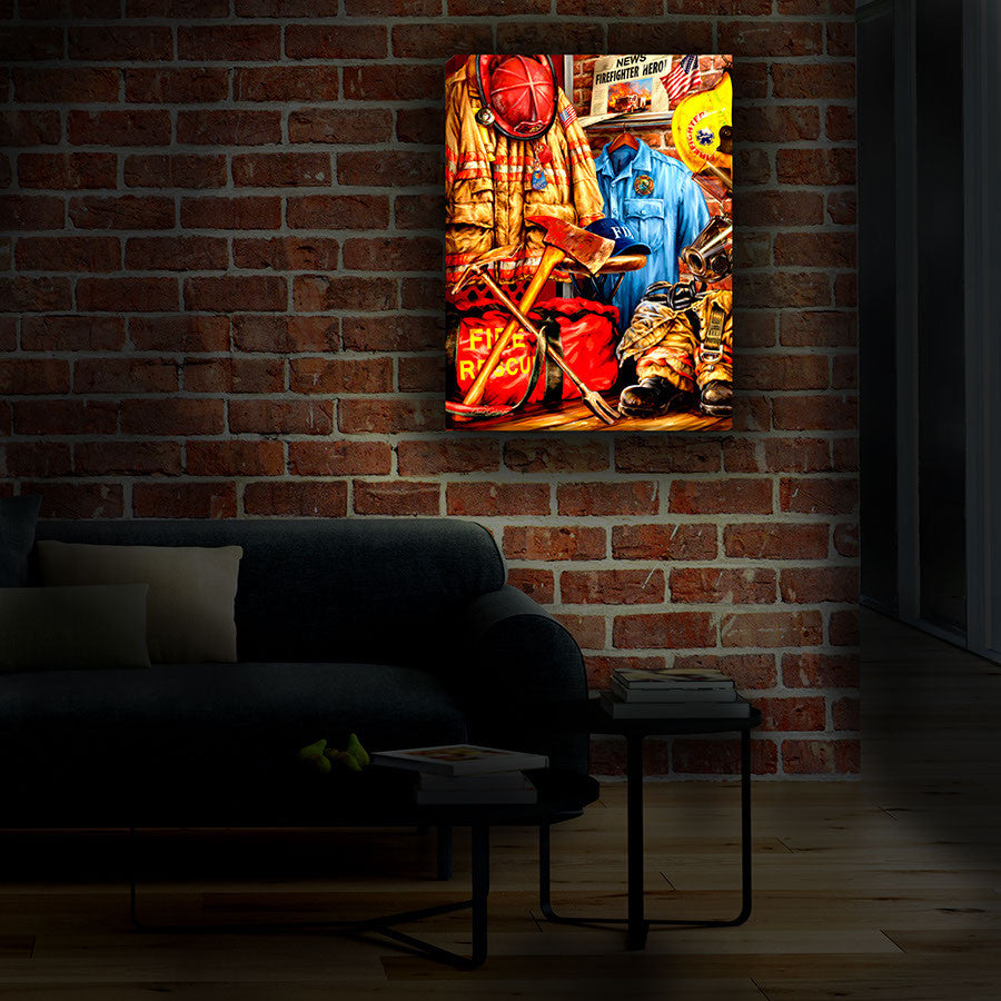Hometown Hero Firefighter 18x24 Fully Illuminated LED Wall Art