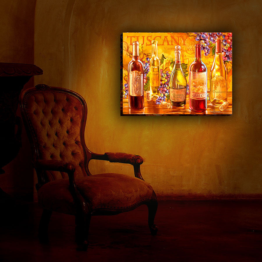 Tuscan Bottles 18x24 Fully Illuminated LED Wall Art
