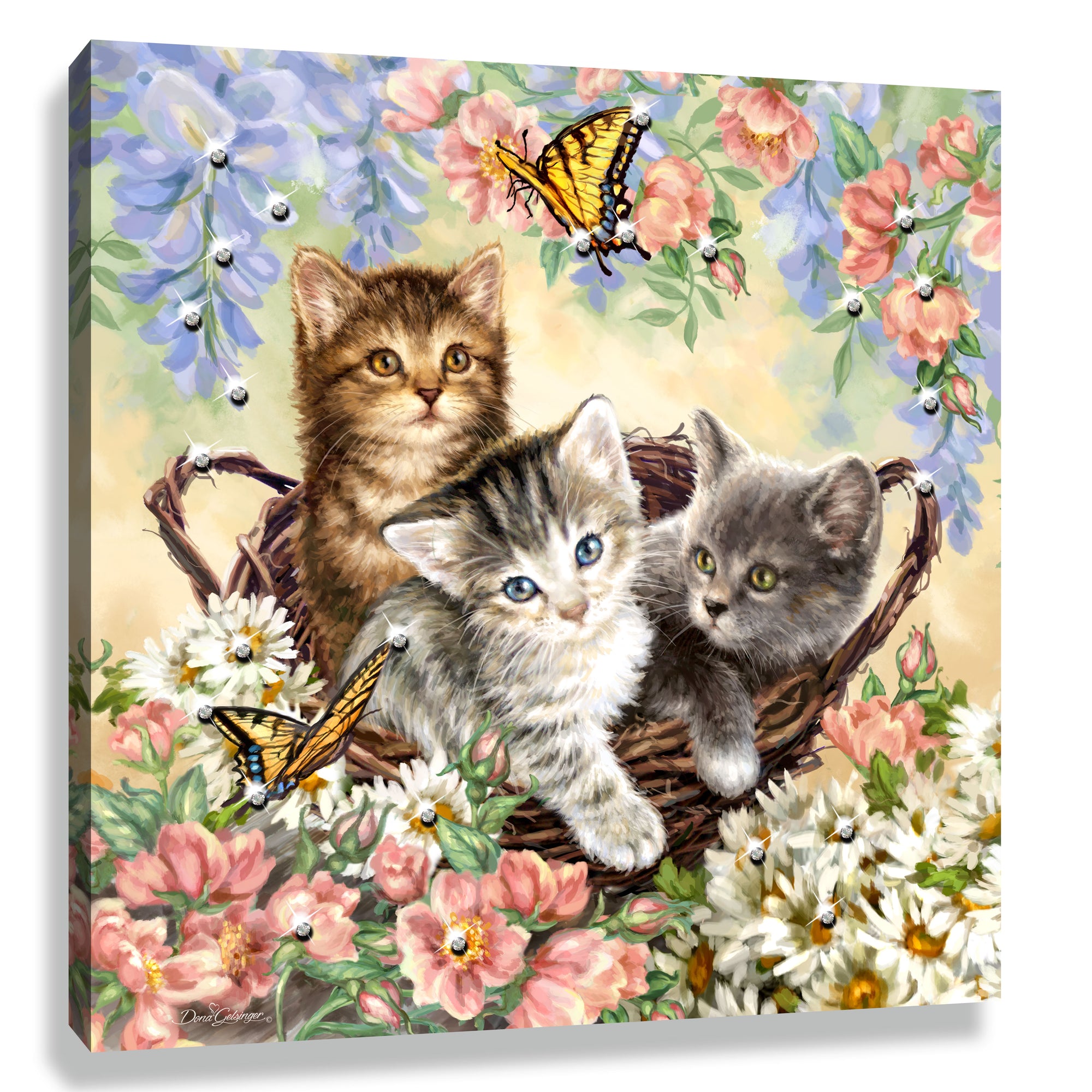 Kittens and Butterflies Pizazz Print with Dazzling Crystals