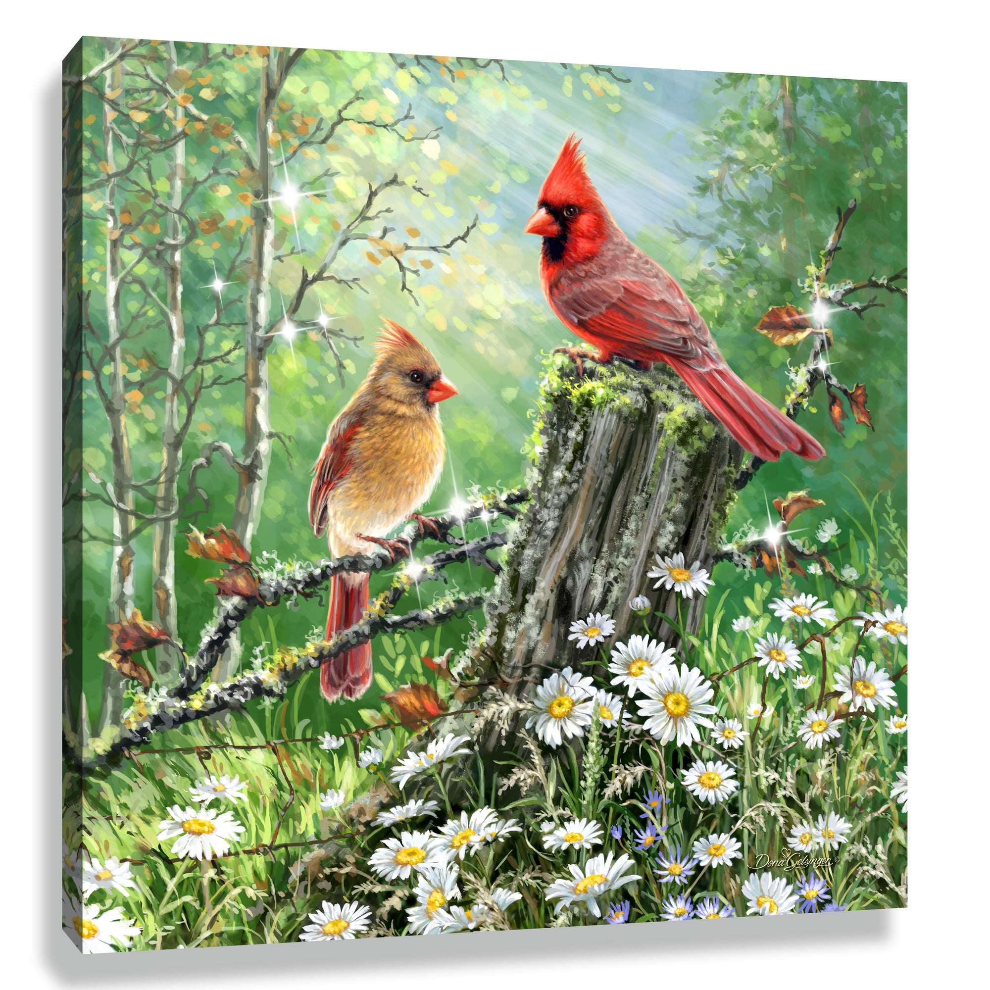 Cardinals In the Meadow Pizazz Print with Dazzling Crystals