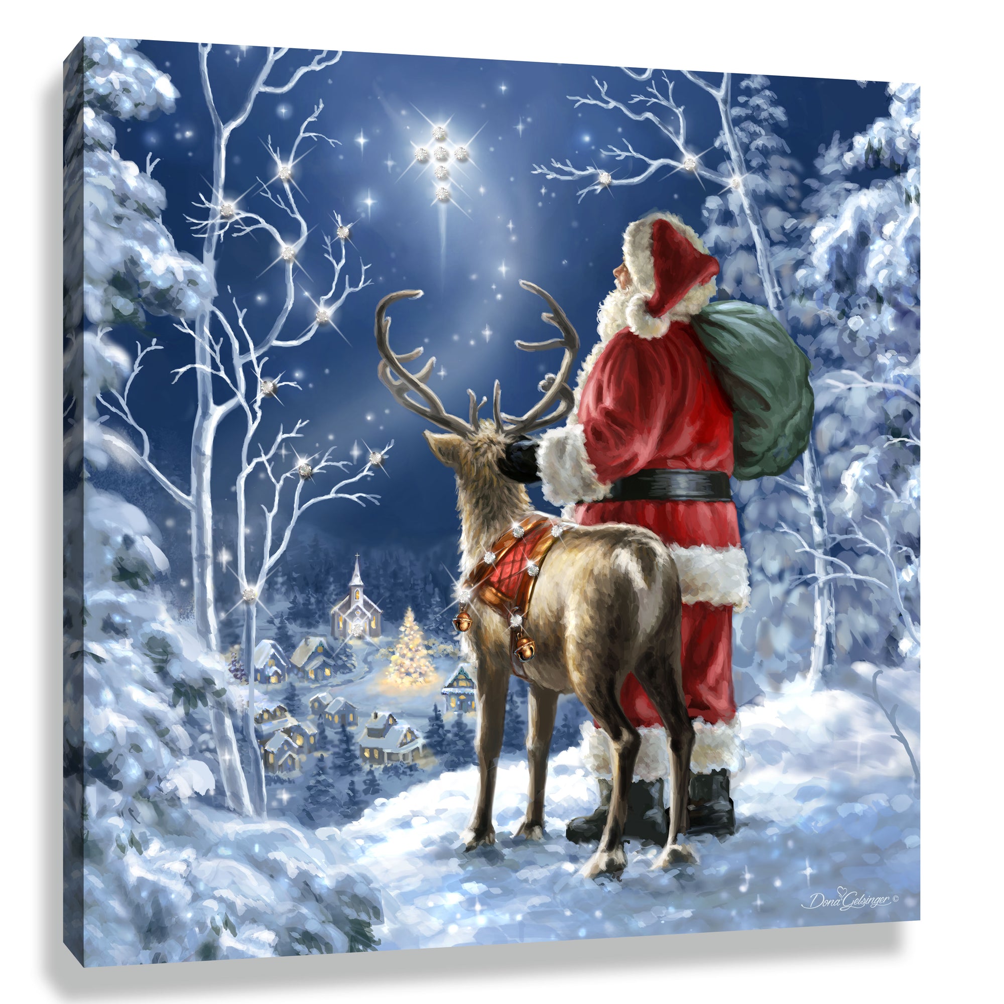 Starry Night Santa Pizazz Print with Dazzling Crystals