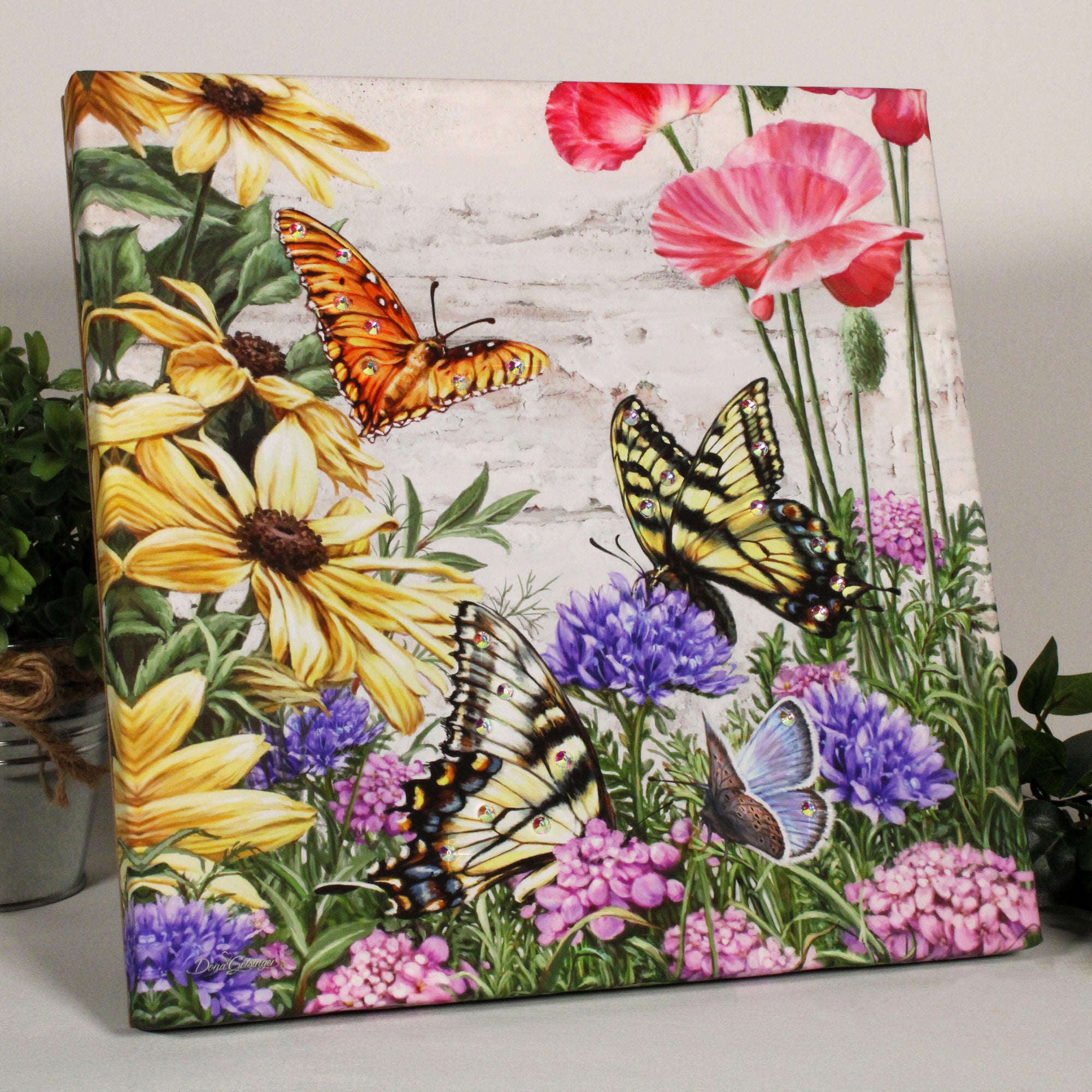  This stunning piece of art captures the essence of a beautiful garden in full bloom, teeming with life and color.