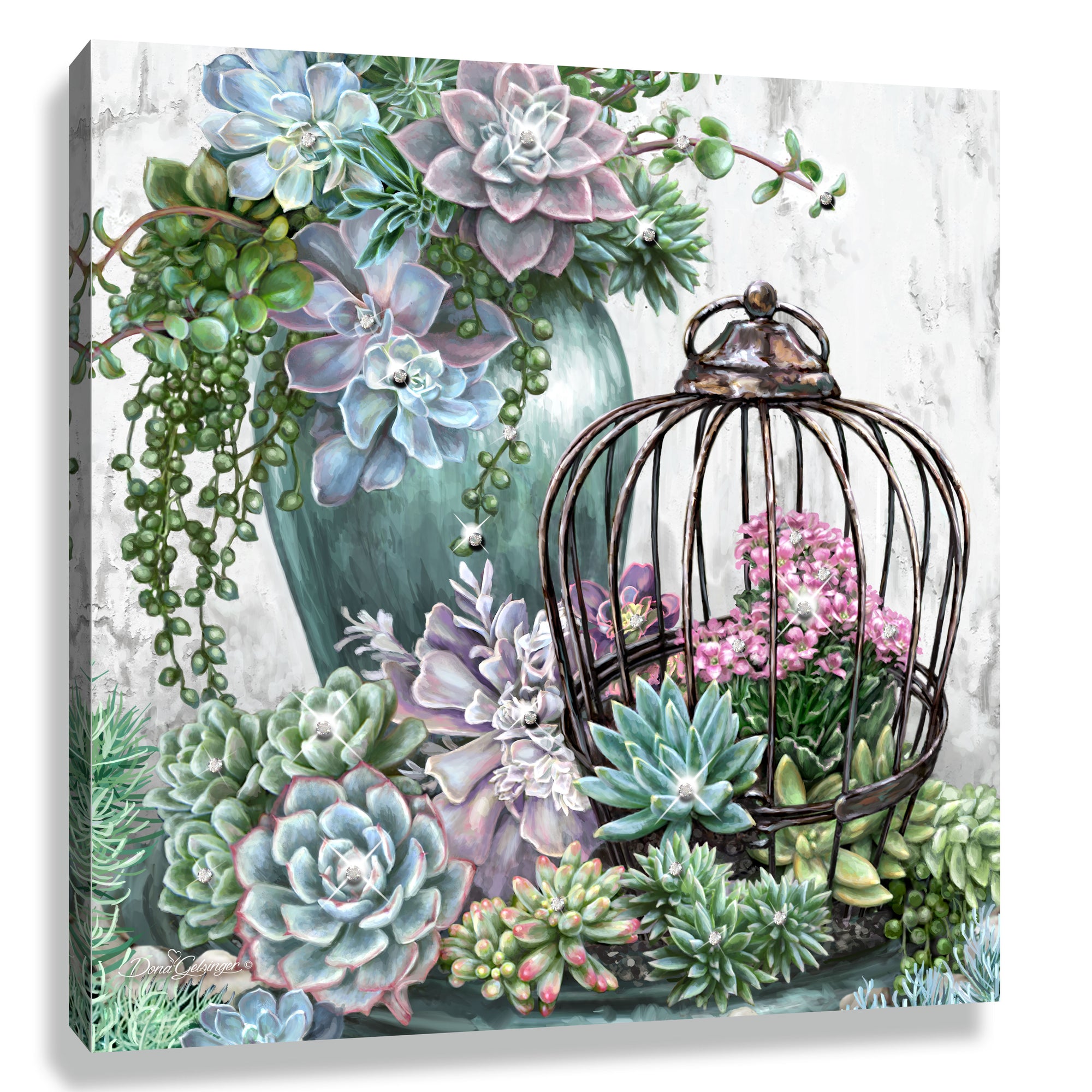 Succulent Garden Pizazz Print with Dazzling Crystals