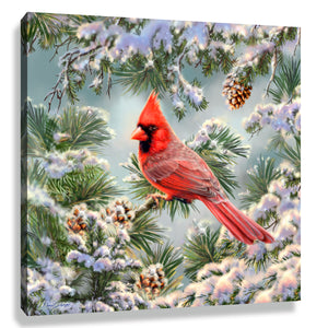 Snowy Pine Cardinal Pizazz Print with Dazzling Crystals