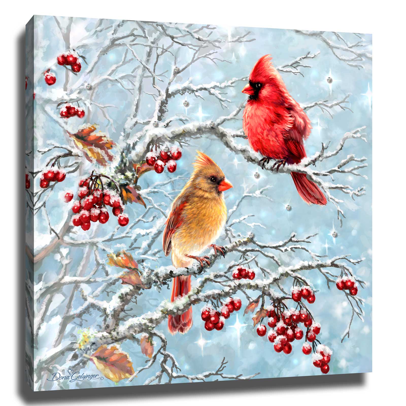Winter Cardinals Pizazz Print with Dazzling Crystals