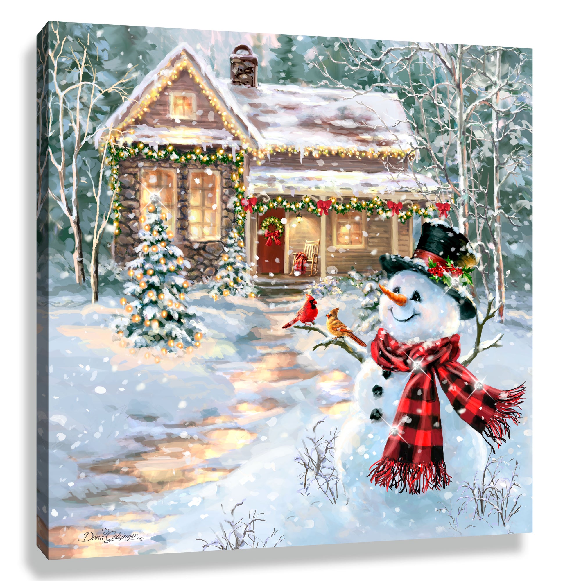 Cottage in the Snow Pizazz Print with Dazzling Crystals