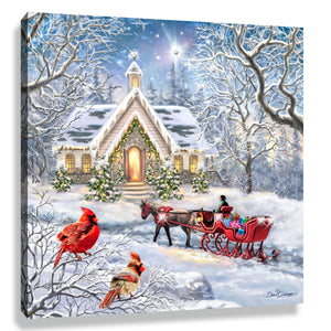 A Christmas Journey Pizazz Print Horse Drawn Carriage In Front of A Chapel with Dazzling Crystals Mock Up