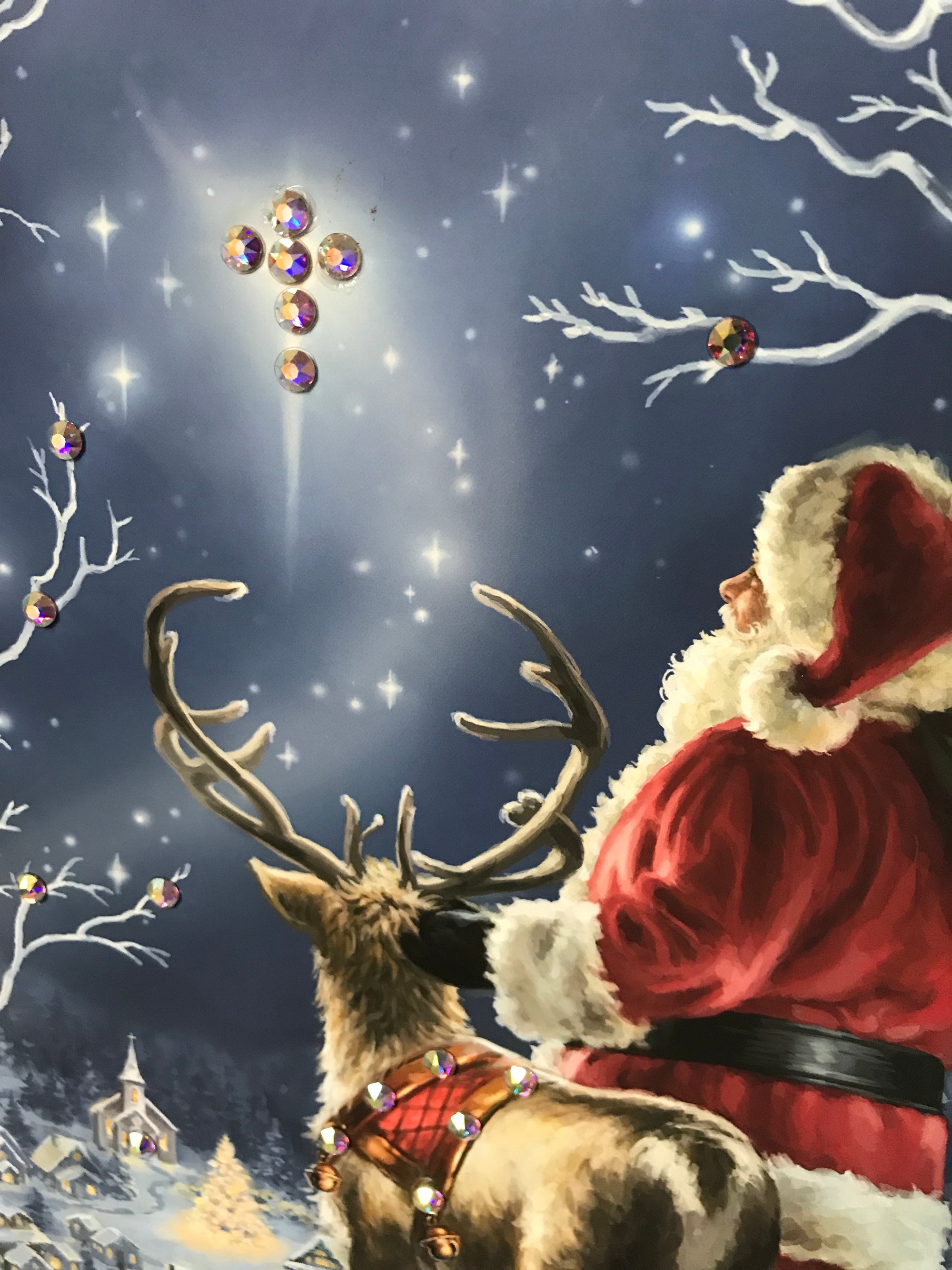 Starry Night Santa Pizazz Print with Dazzling Crystals