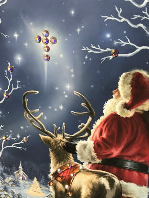 Starry Night Santa Pizazz Print with Dazzling Crystals