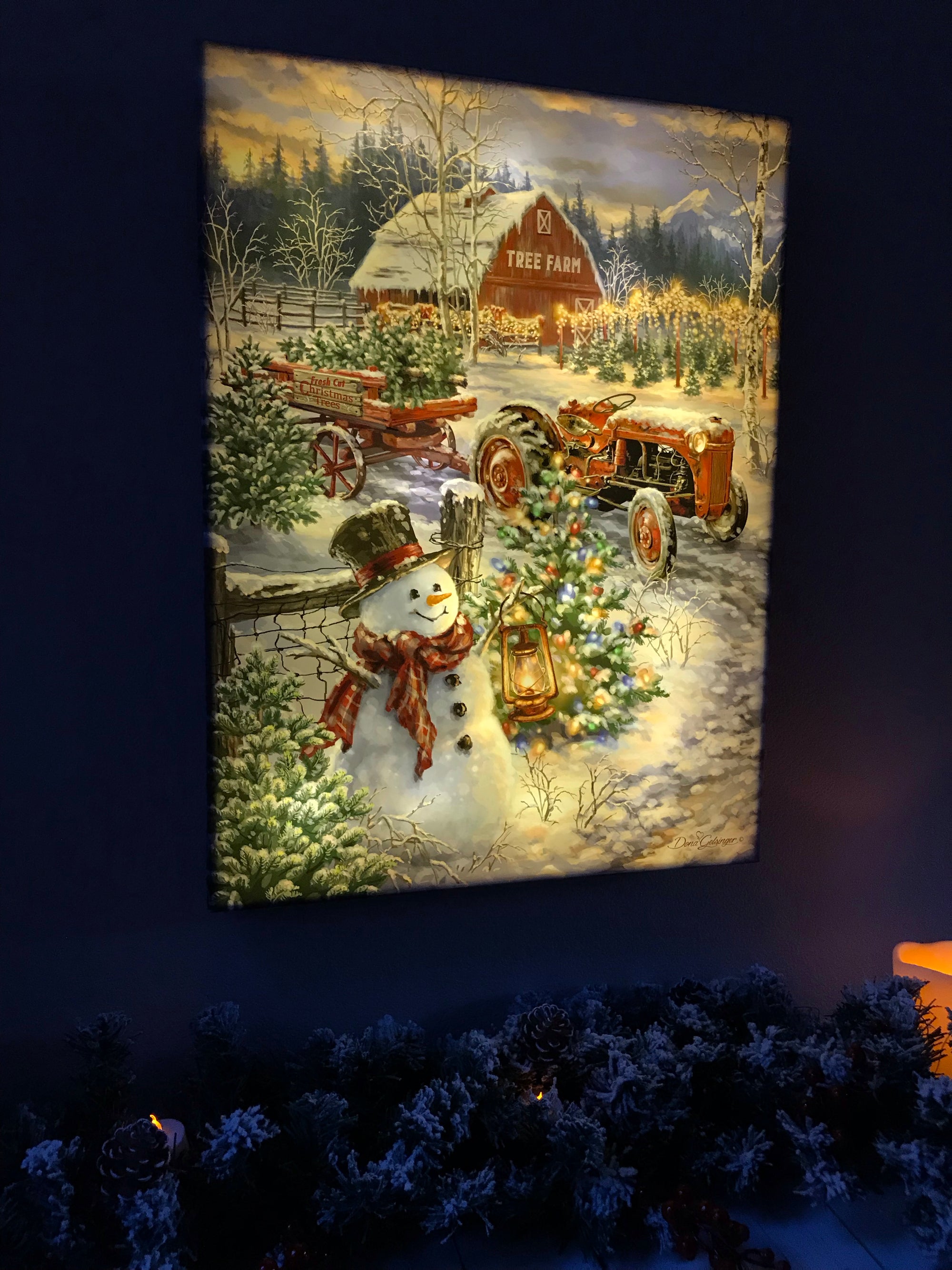 Christmas Tree Farm 18x24 Fully Illuminated LED Wall Art