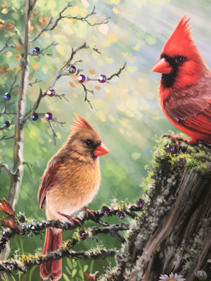 Cardinals In the Meadow Pizazz Print with Dazzling Crystals