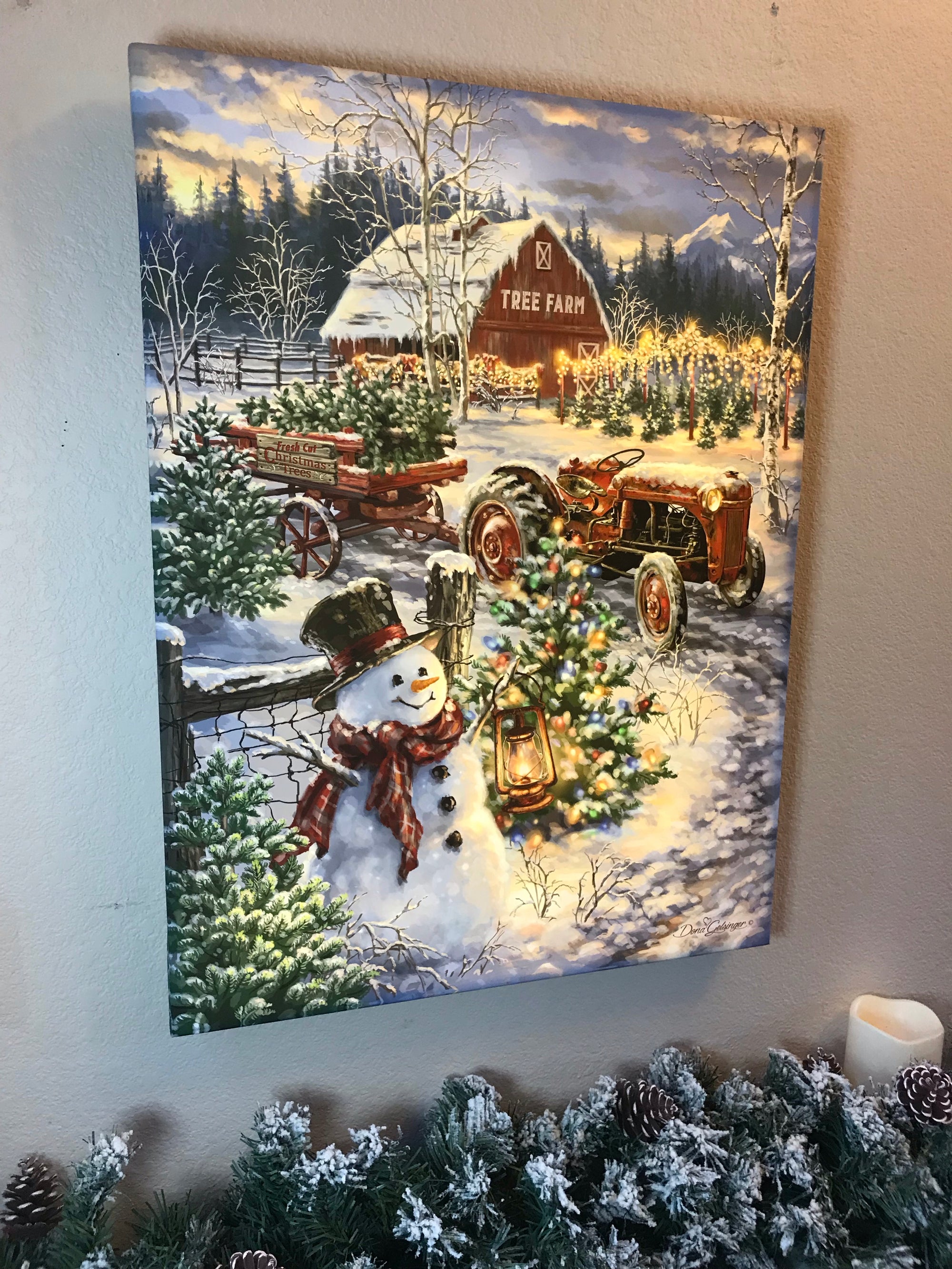 Christmas Tree Farm 18x24 Fully Illuminated LED Wall Art