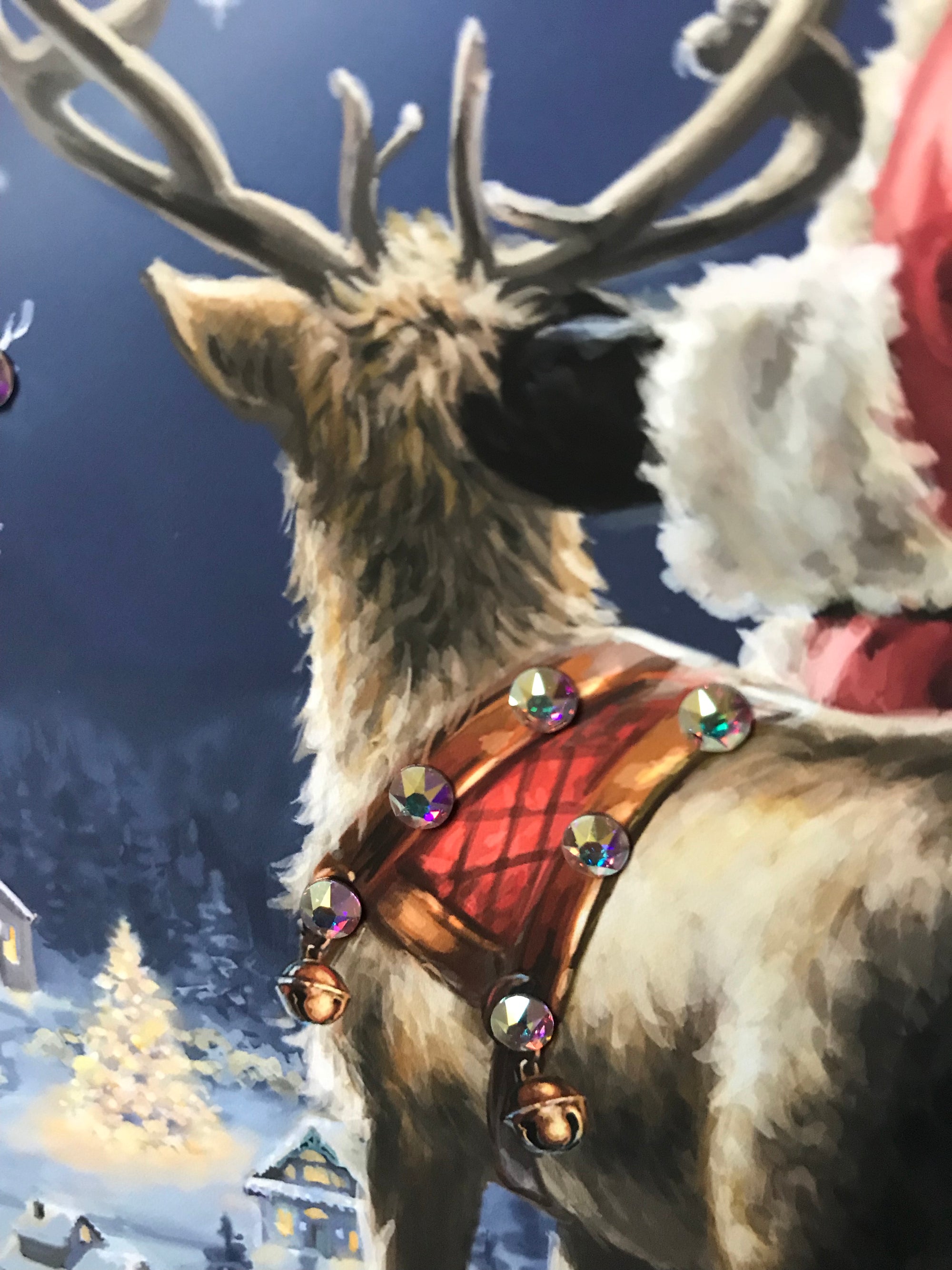 Starry Night Santa Pizazz Print with Dazzling Crystals